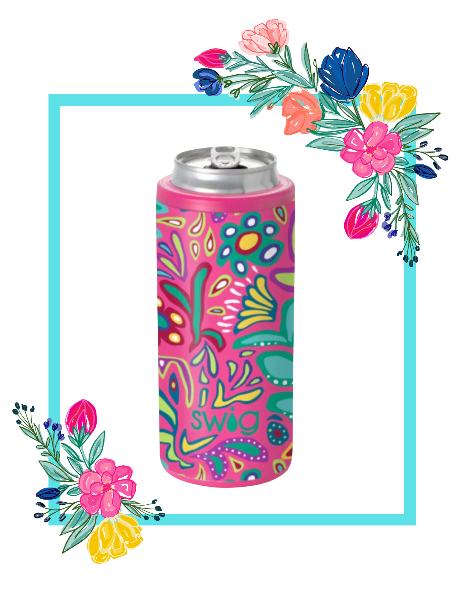 Swig Life Skinny Can Cooler- Flora Rosa