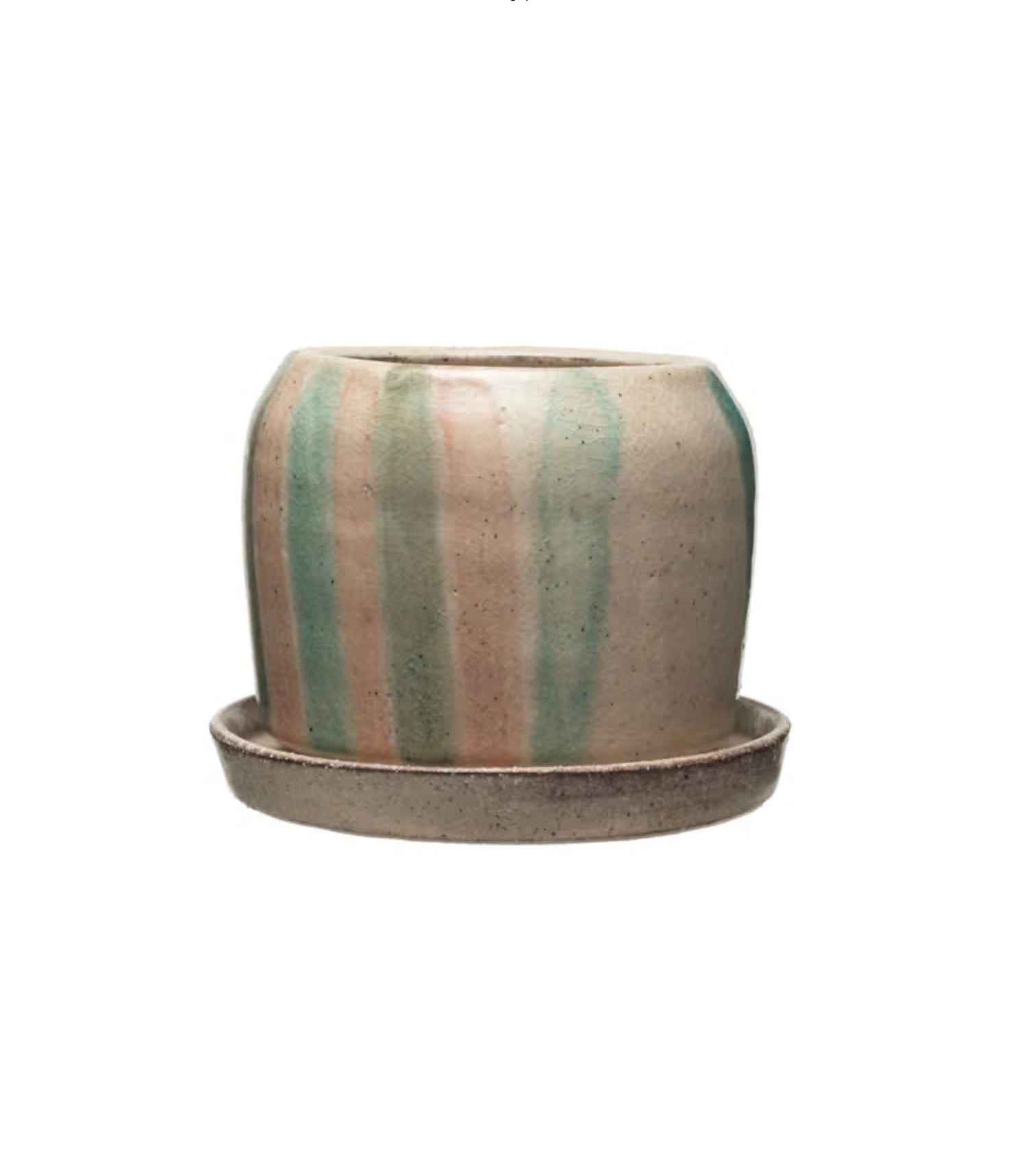 Striped Terra Cotta Planter w Saucer