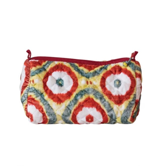 Yellow, Green, Red Circles Cotton Velvet Zippered Pouch