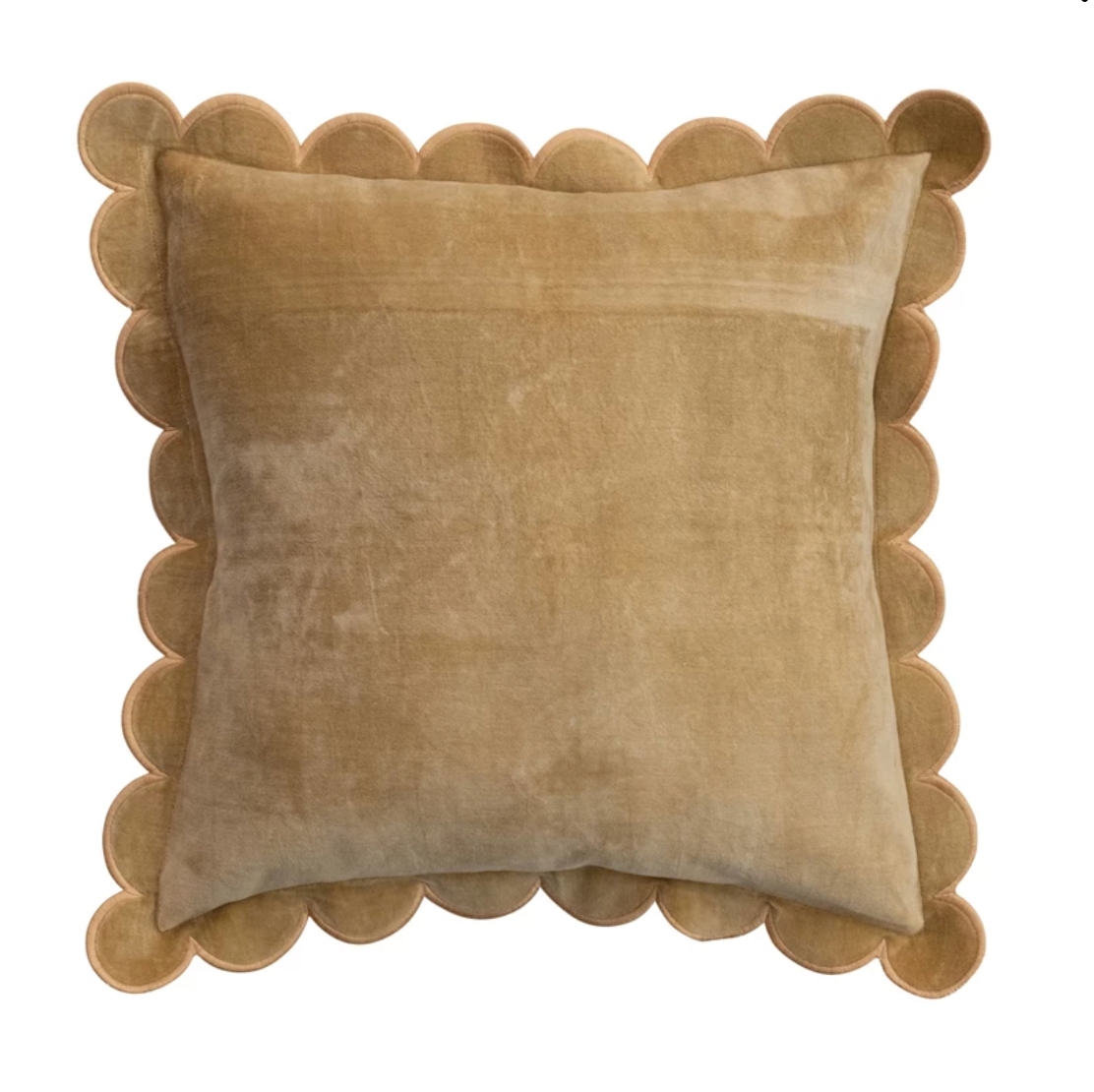 Velvet Scalloped Pillow, Mustard
