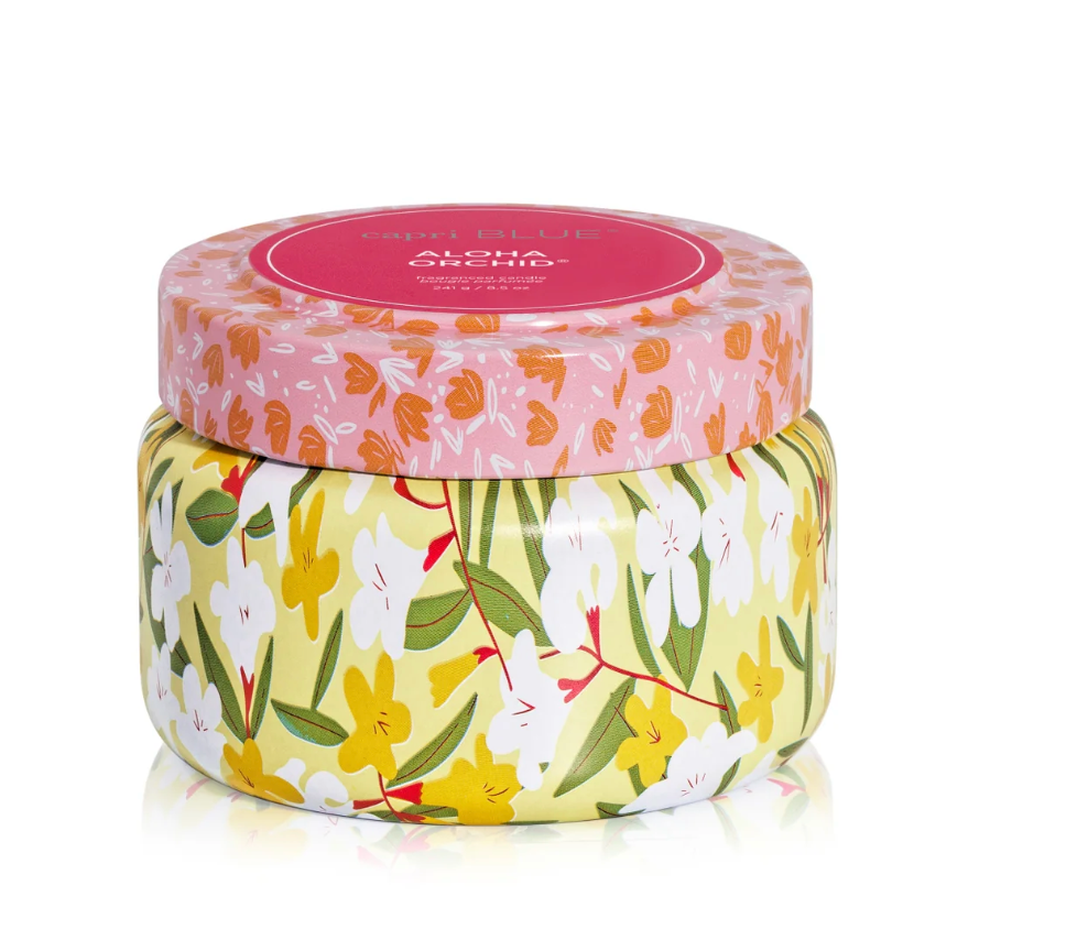 Aloha Orchid Pattern Play Travel Tin Candle