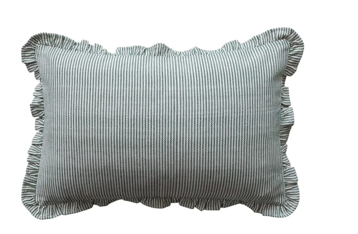 Green Cotton Striped Lumbar Pillow
