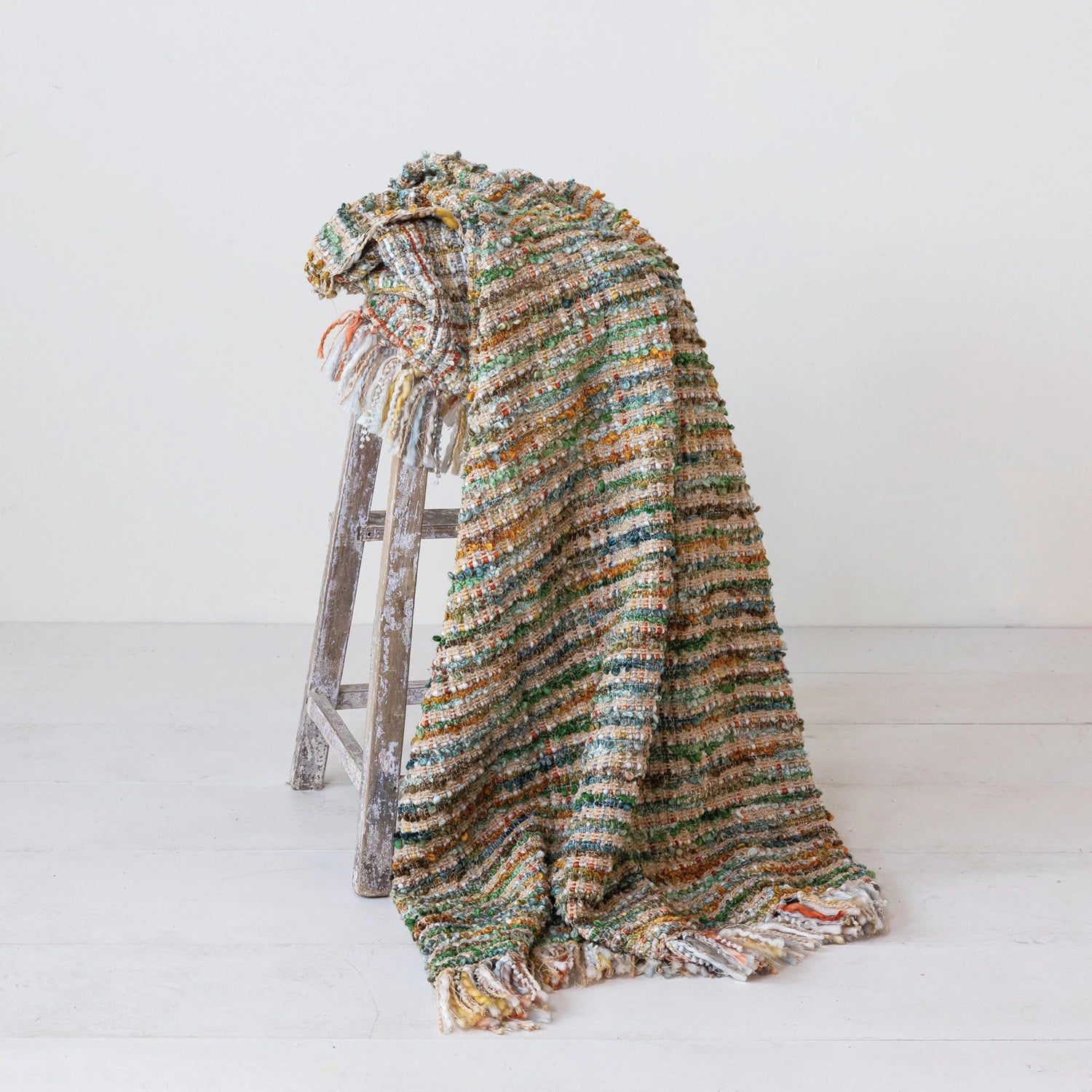 Colorful Woven Acrylic Boucle Throw Blanket with Fringe