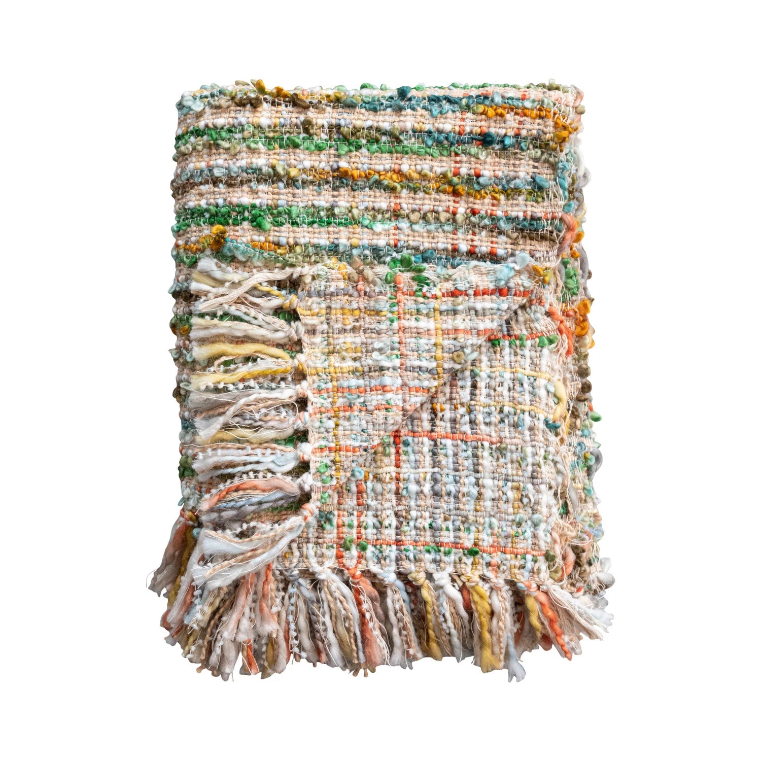 Colorful Woven Acrylic Boucle Throw Blanket with Fringe