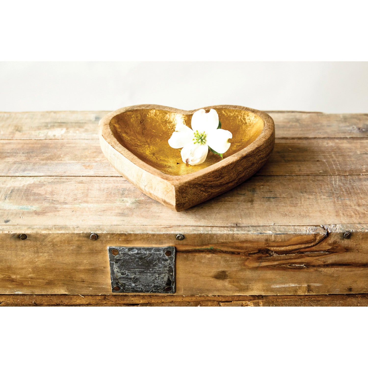 Mango Wood Gold Heart Tray