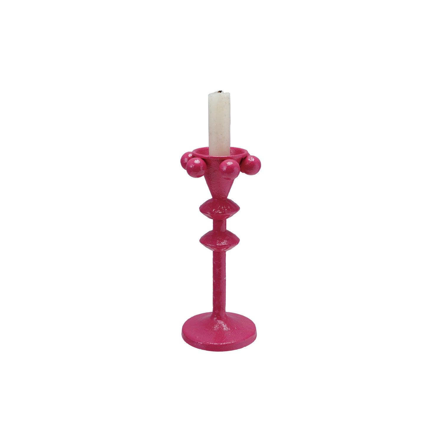 Cast Metal Taper Holder with Orbs, Fuchsia