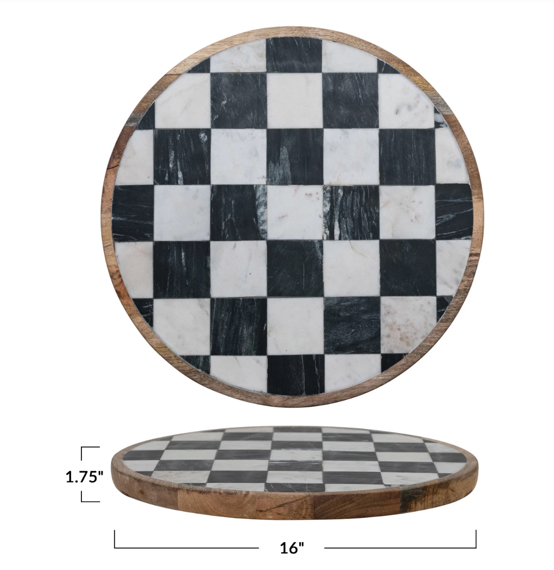 Mango Wood Marble Check Lazy Suzan