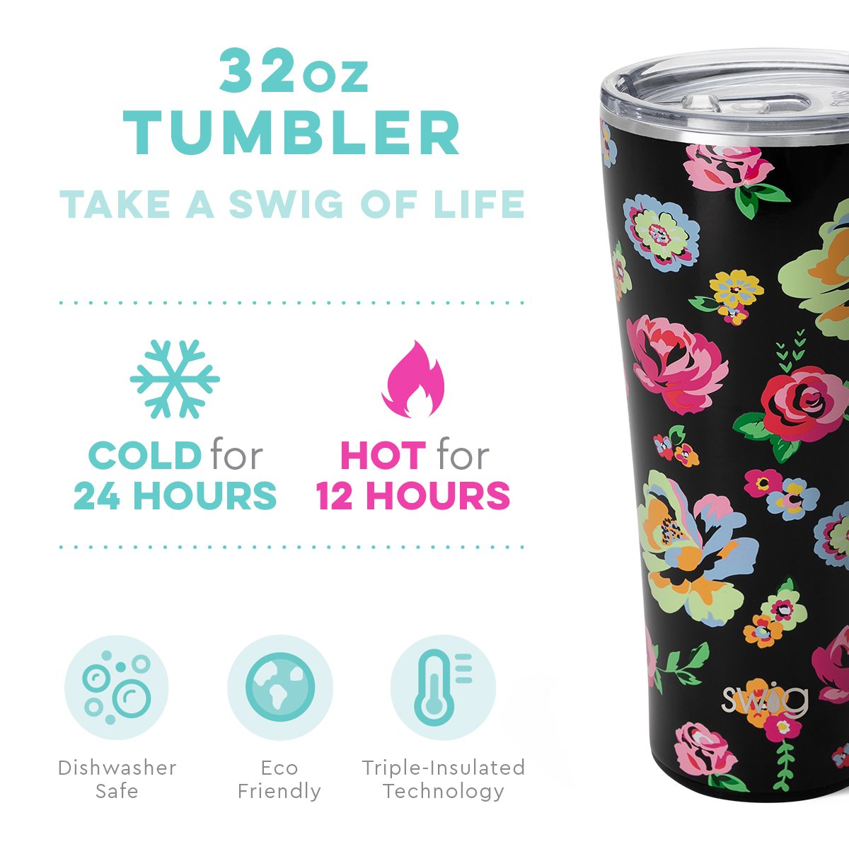 Swig Life 32oz Tumbler- Fleur Noir