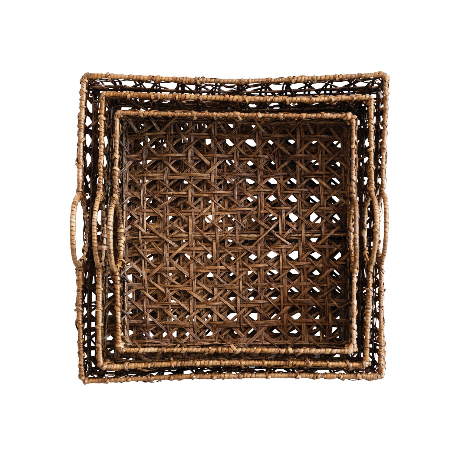 Large Square Hand Woven Rattan Tray