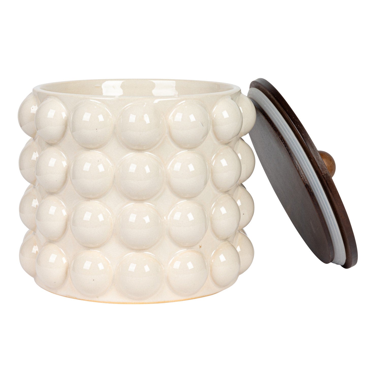Round Stoneware Raised Dots and Acacia Wood Lid