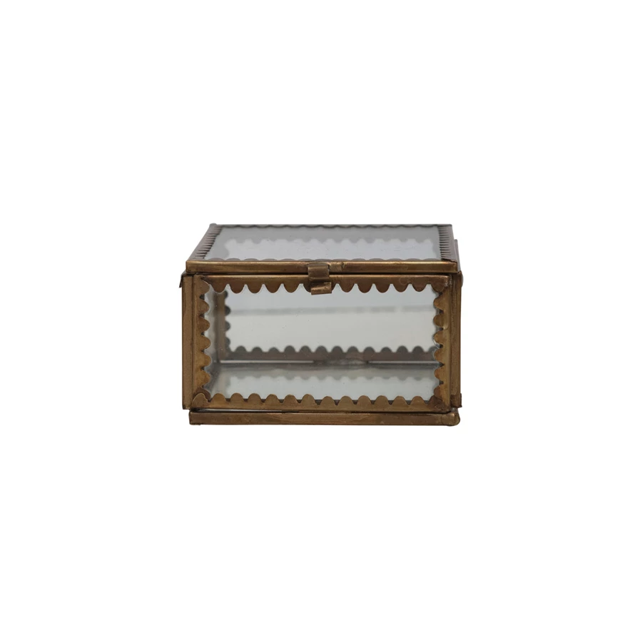 Small Brass & Glass Display Case W Scalloped Edges