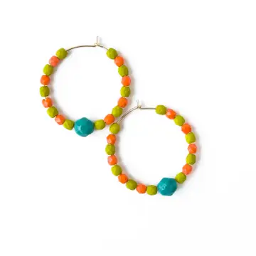 Colorful Gold Filled Hoops with Beads Lime + Orange