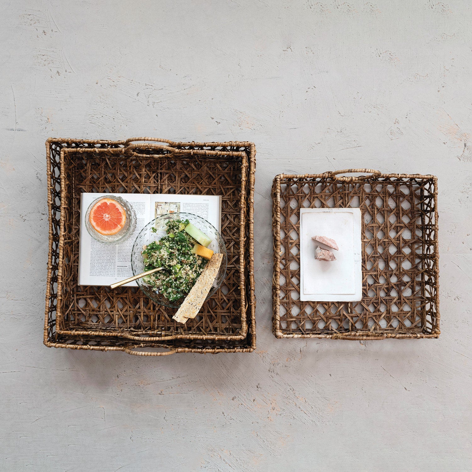 Large Square Hand Woven Rattan Tray