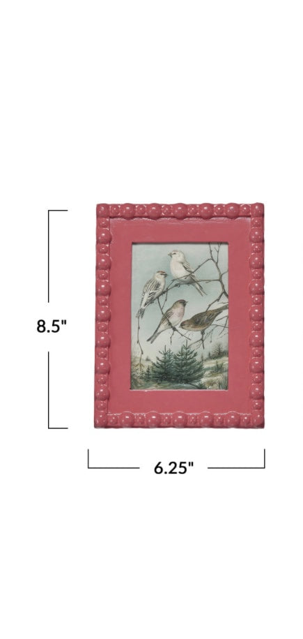 Wooden Frame - Vintage Print - Pink/Teal