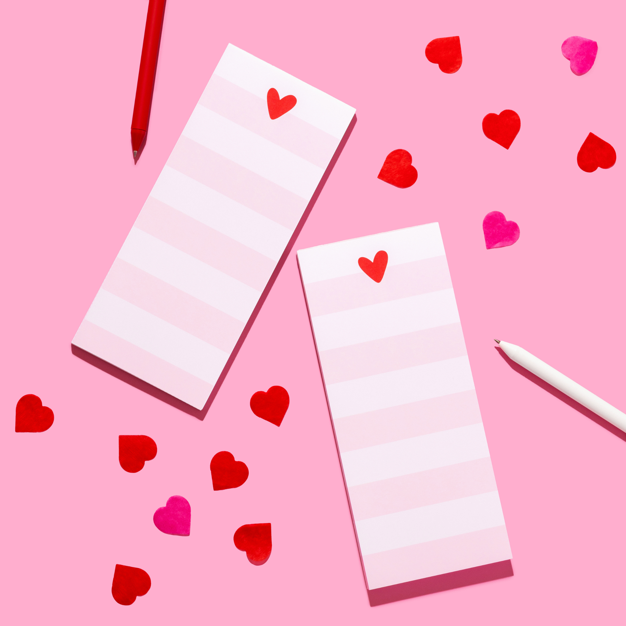 Striped Heart Tall & Skinny Notepad: Red