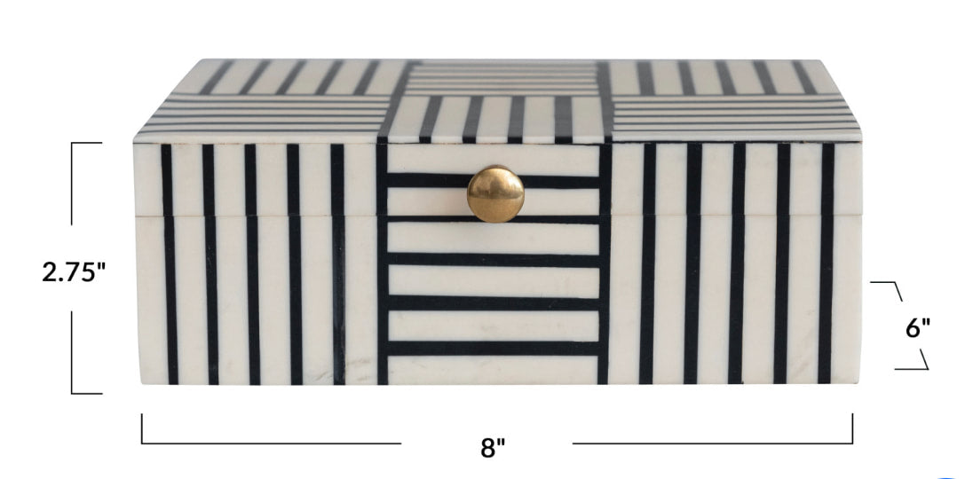 Resin B & W Stripe Block Pattern Box W Gold Knob