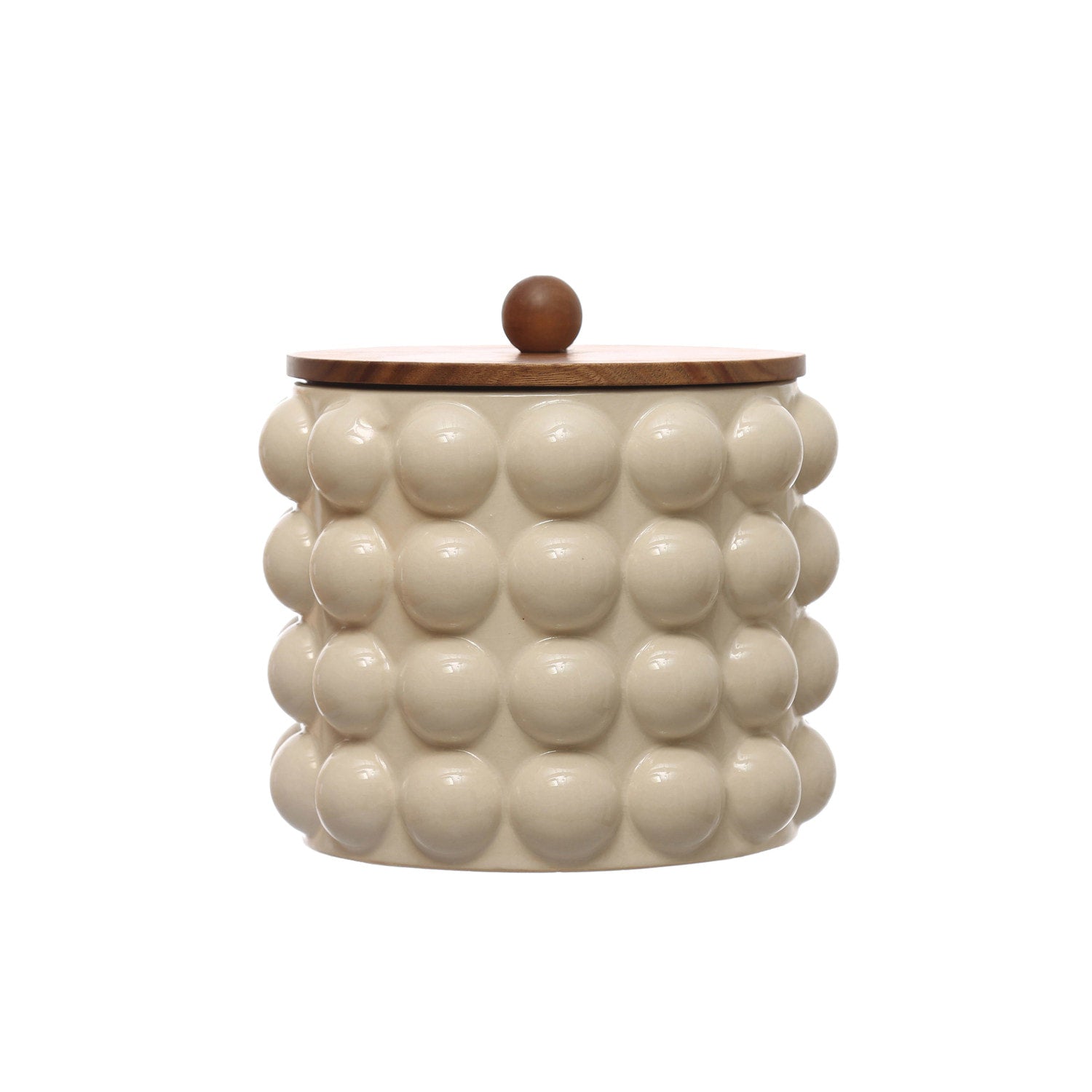 Round Stoneware Raised Dots and Acacia Wood Lid