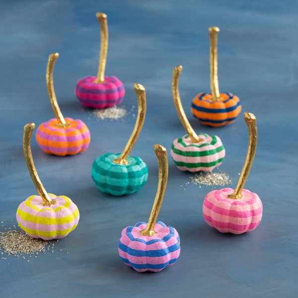 Glitterville Stripe Papermache Pumpkin