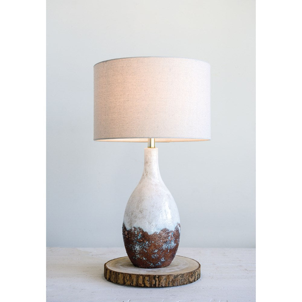 White & Copper Base Table Lamp