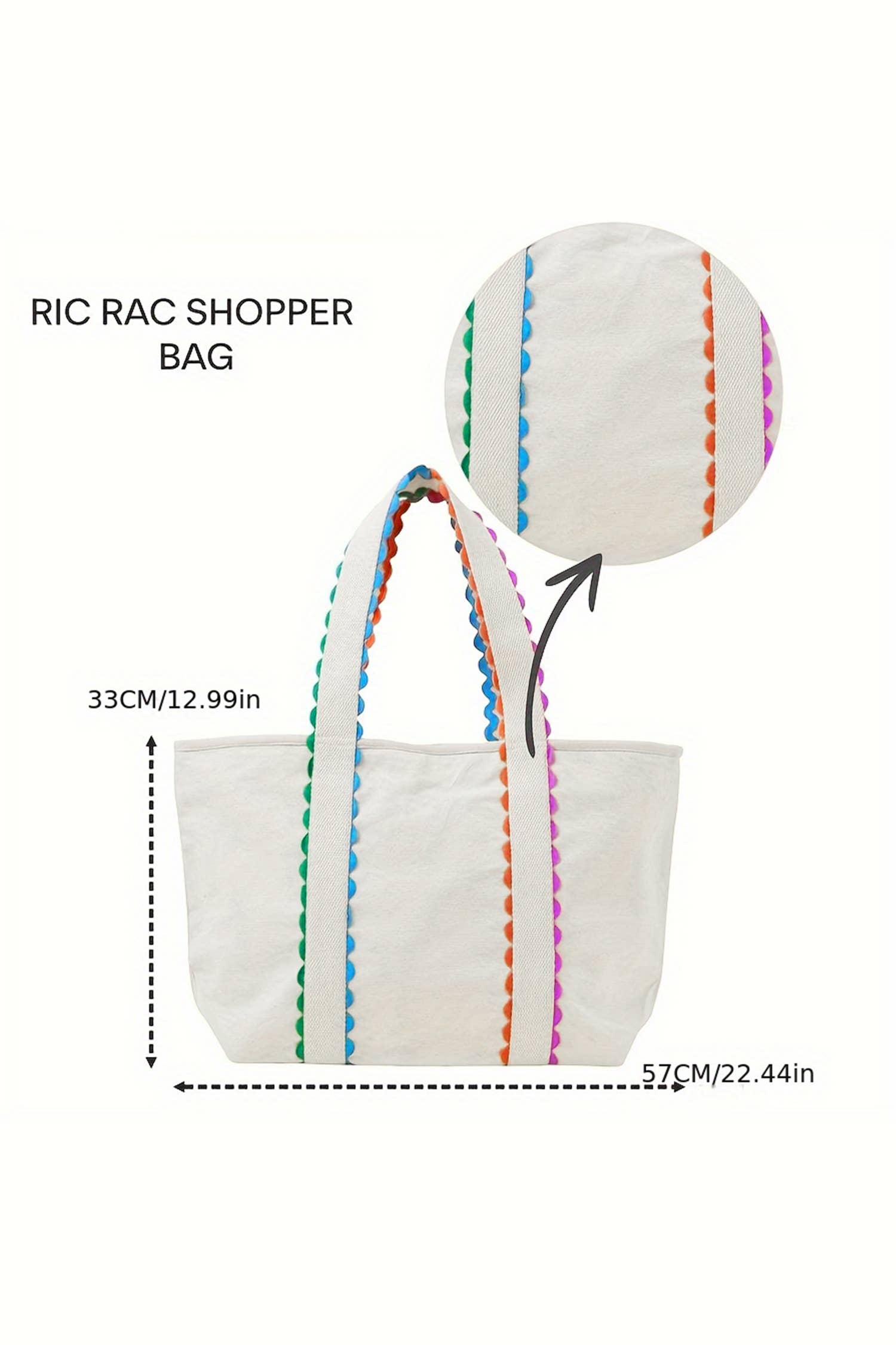 LDC Colorful Ricrac Detail Canvas Tote Bag