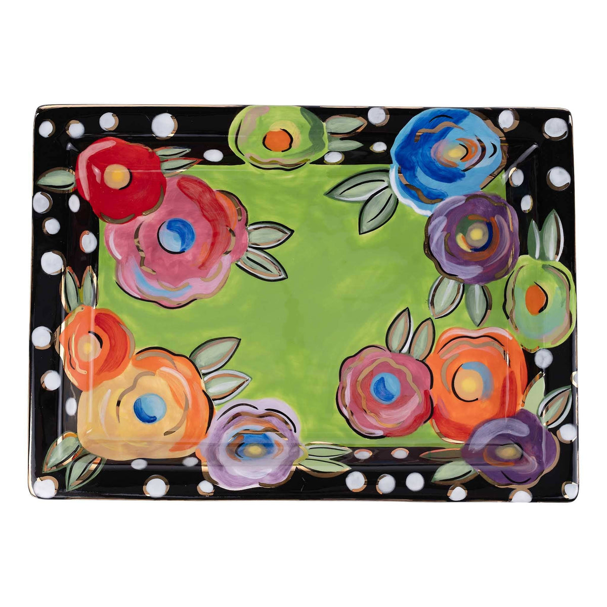 Polka Dot Flower Rectangular Tray