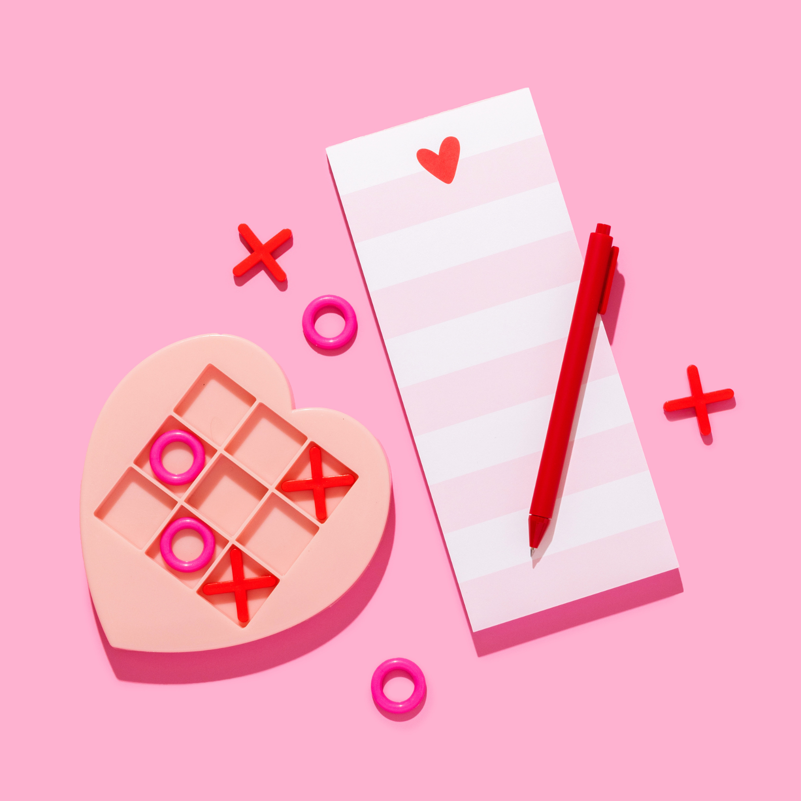 Striped Heart Tall & Skinny Notepad: Red