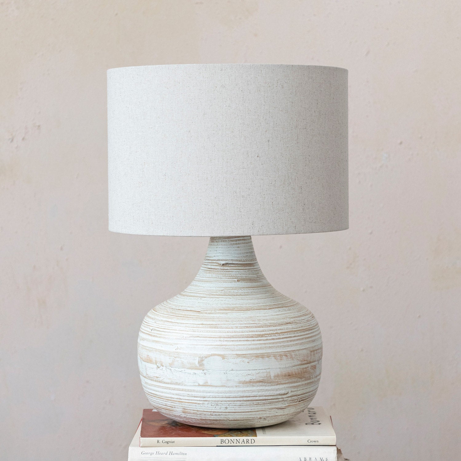 White Wash Bamboo Table Lamp
