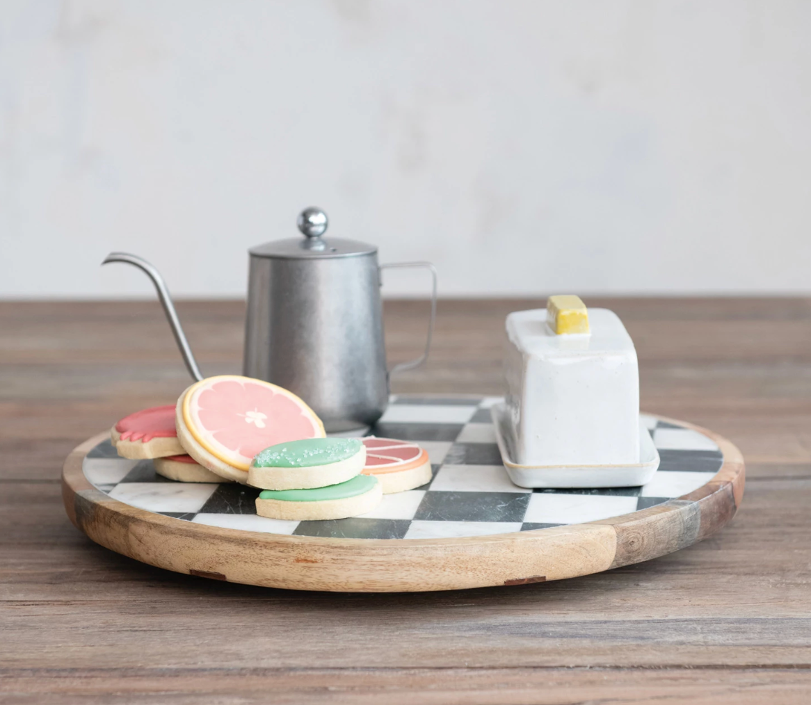 Mango Wood Marble Check Lazy Suzan