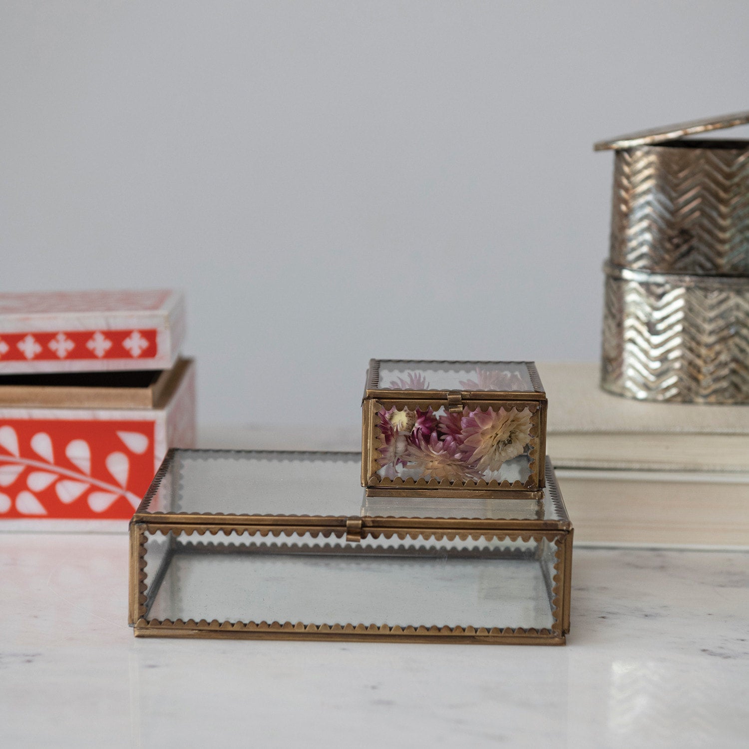 Small Brass & Glass Display Case W Scalloped Edges