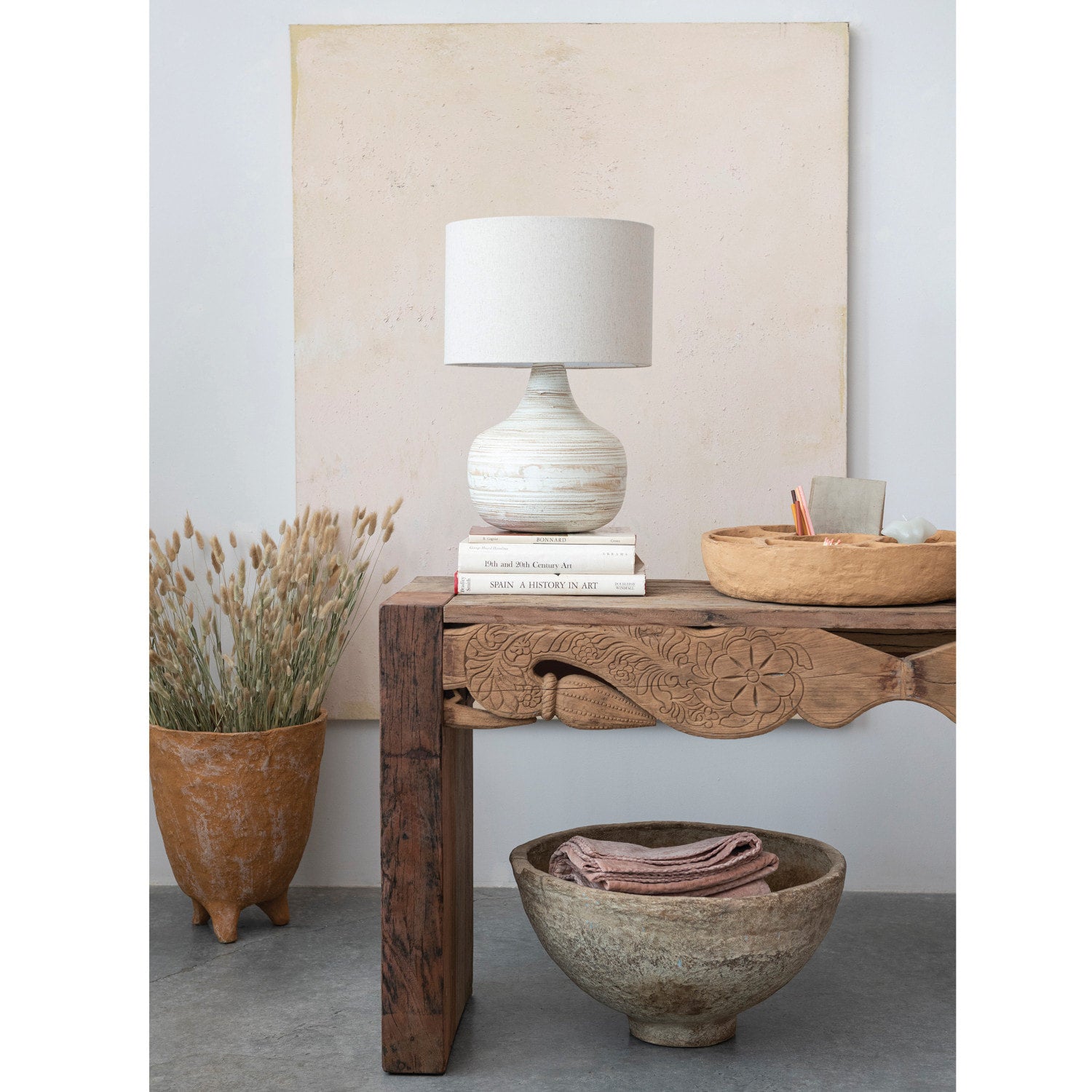 White Wash Bamboo Table Lamp