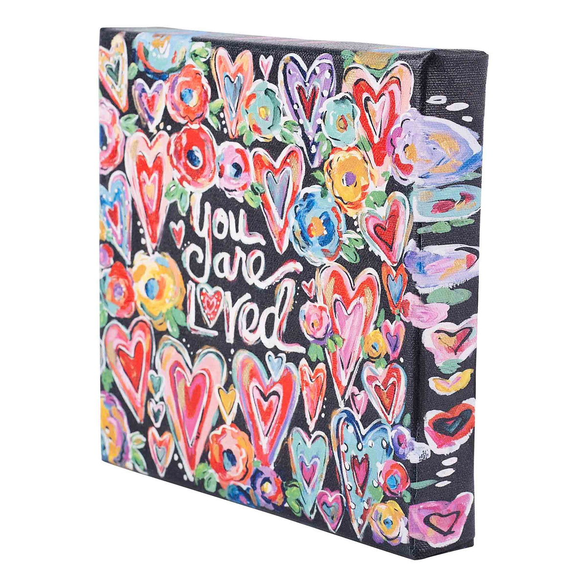 You Are Loved Hearts Flowers Canvas Small