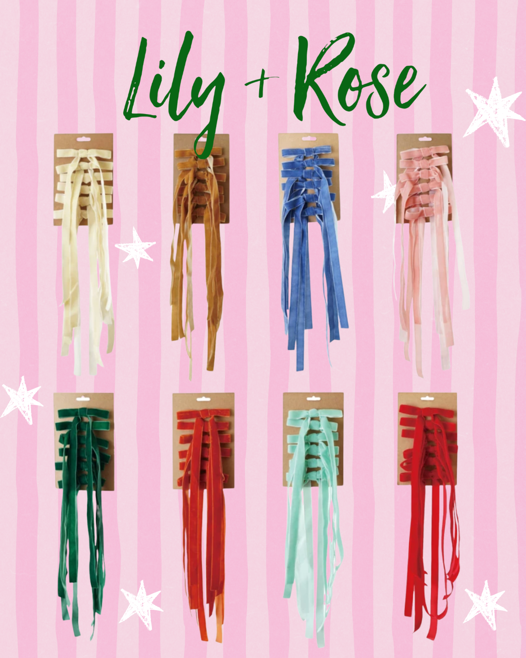 Velvet Clip On Bows (Set Of 6)