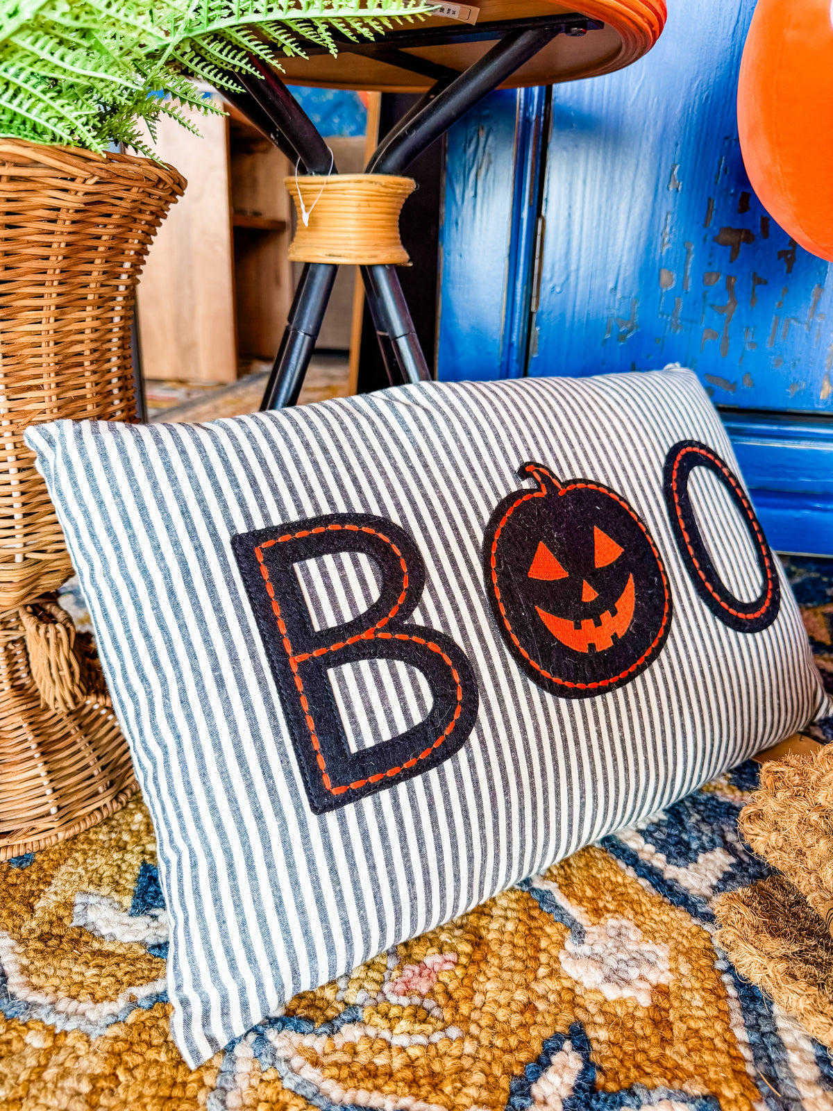 Striped BOO Lumbar Pillow