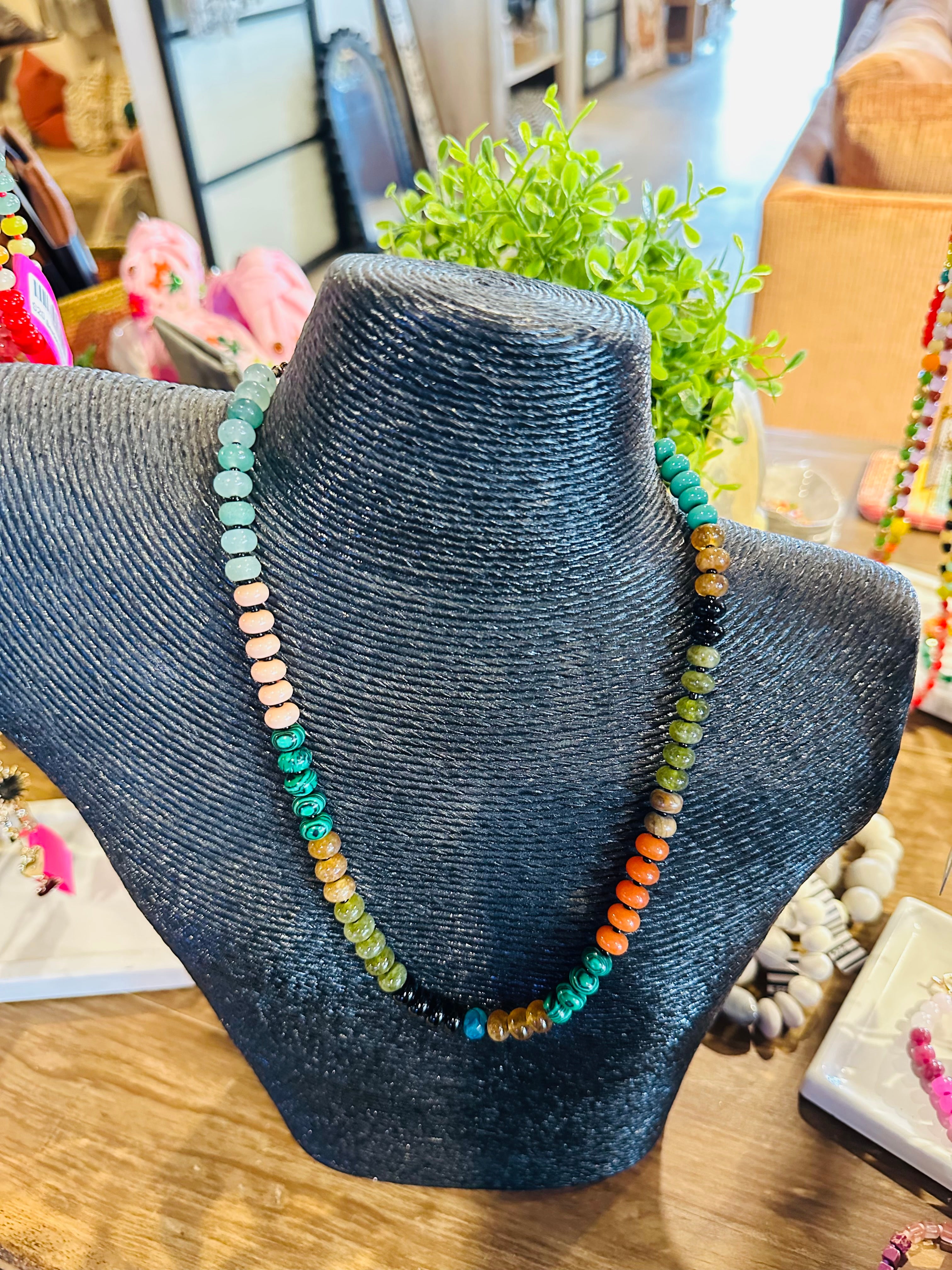 Mixed Green Beaded Necklace