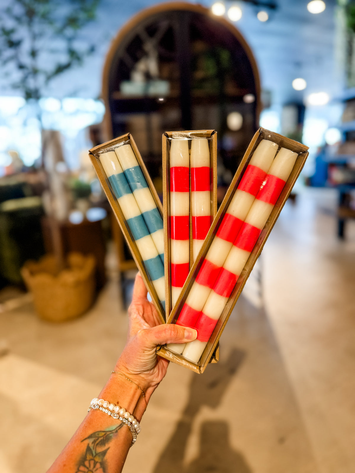 Pink Striped Taper Candles (set of 2)