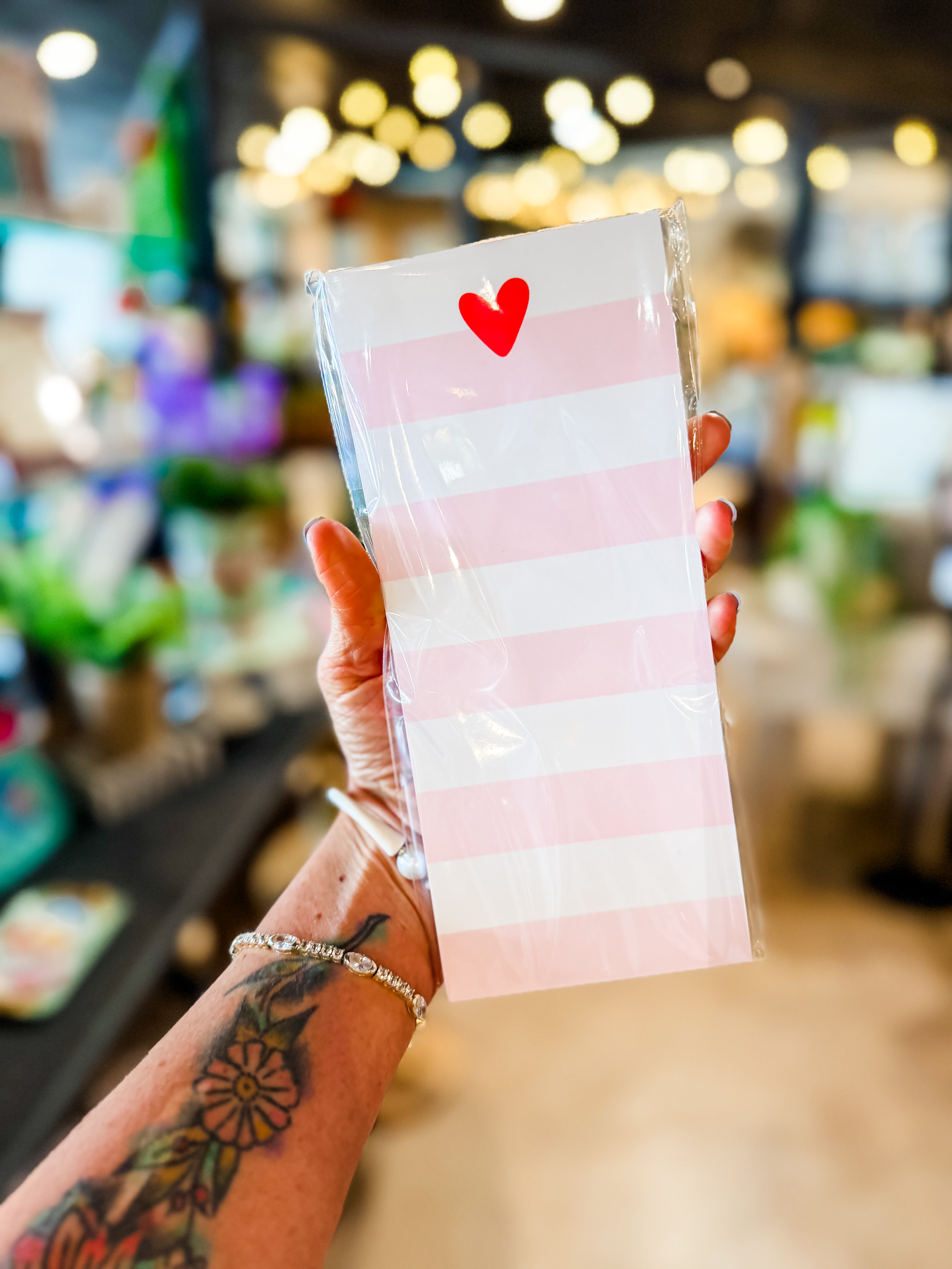 Striped Heart Tall & Skinny Notepad: Red