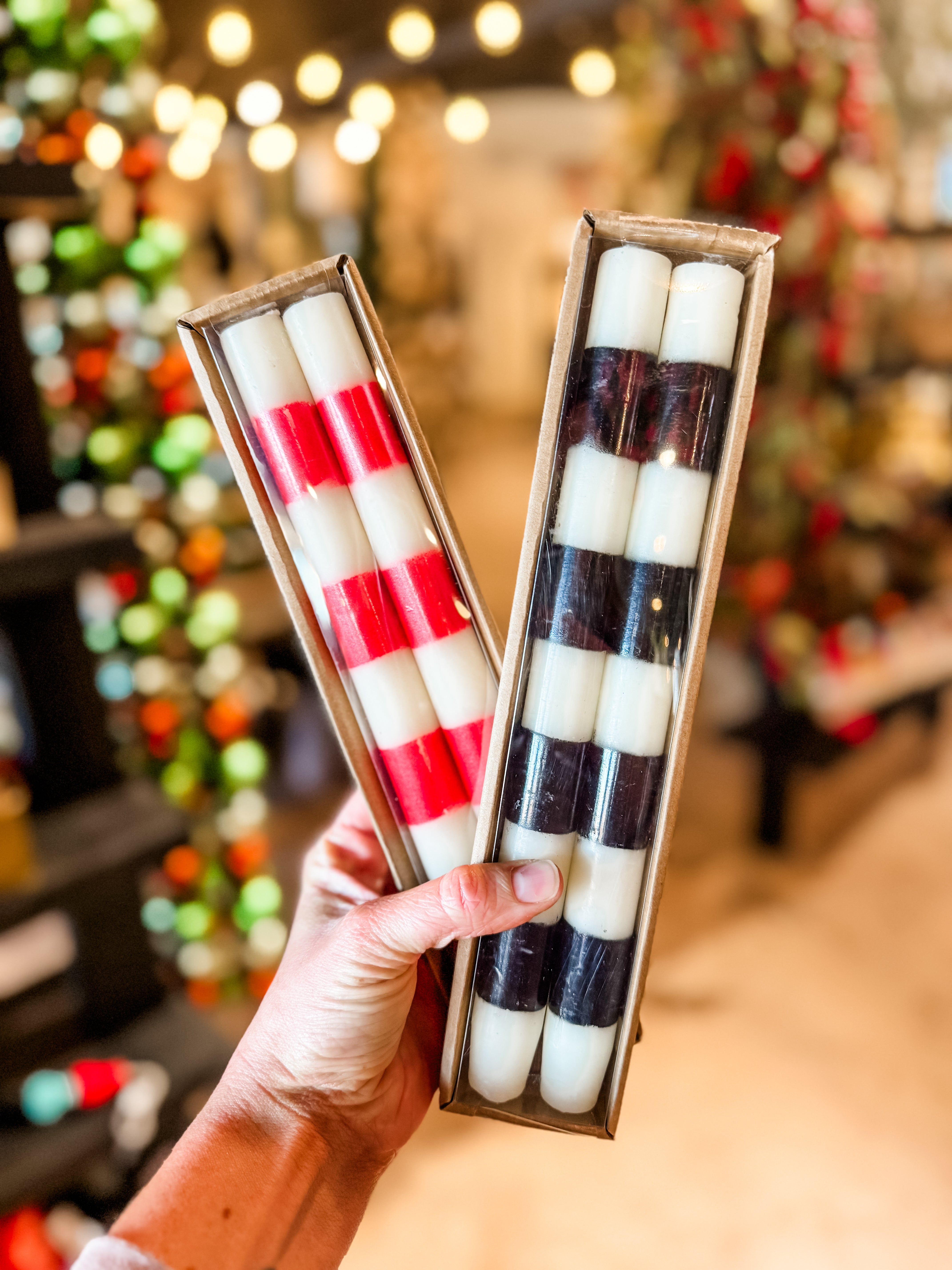 Red and Ivory Stripe Taper Candles