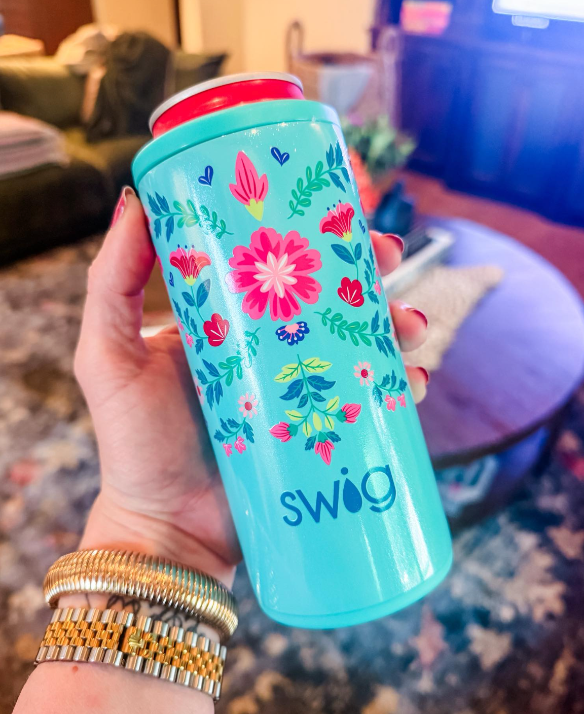 Swig Life Skinny Can Cooler- Flora Azul