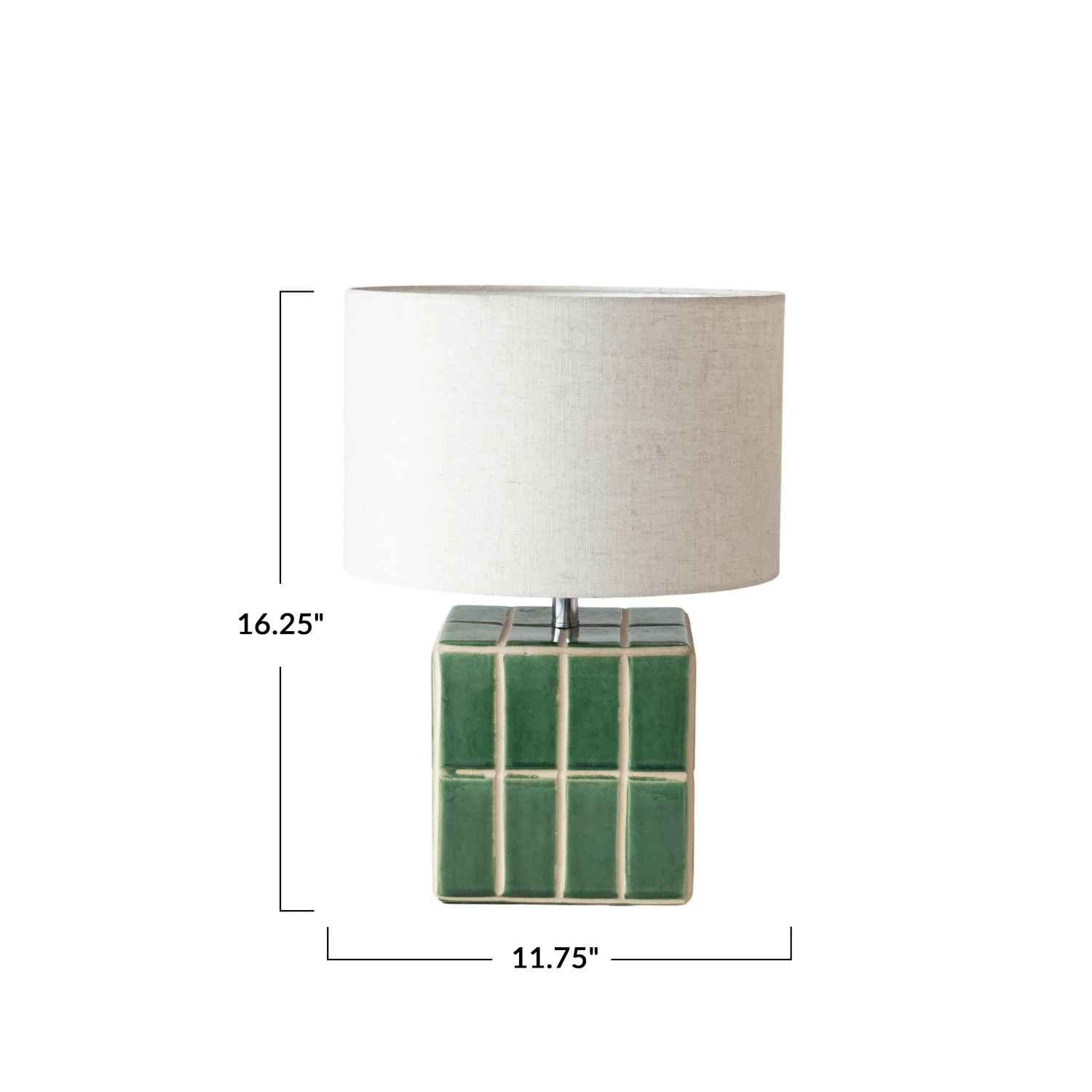 Green Ceramic Tiled Cubed Table Lamp w/ Linen Shade