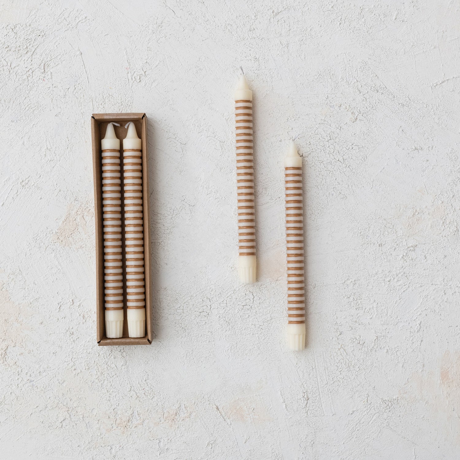 Tan Striped Taper Candles