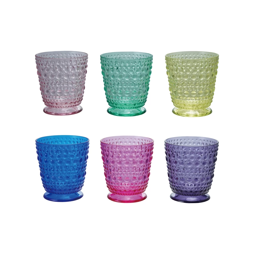 Set Of 6- 12 oz. Acrylic Footed Drinking Glasses W Raised Dots