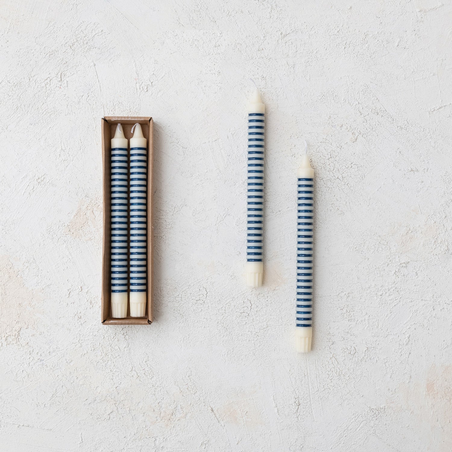 Blue Striped Taper Candles