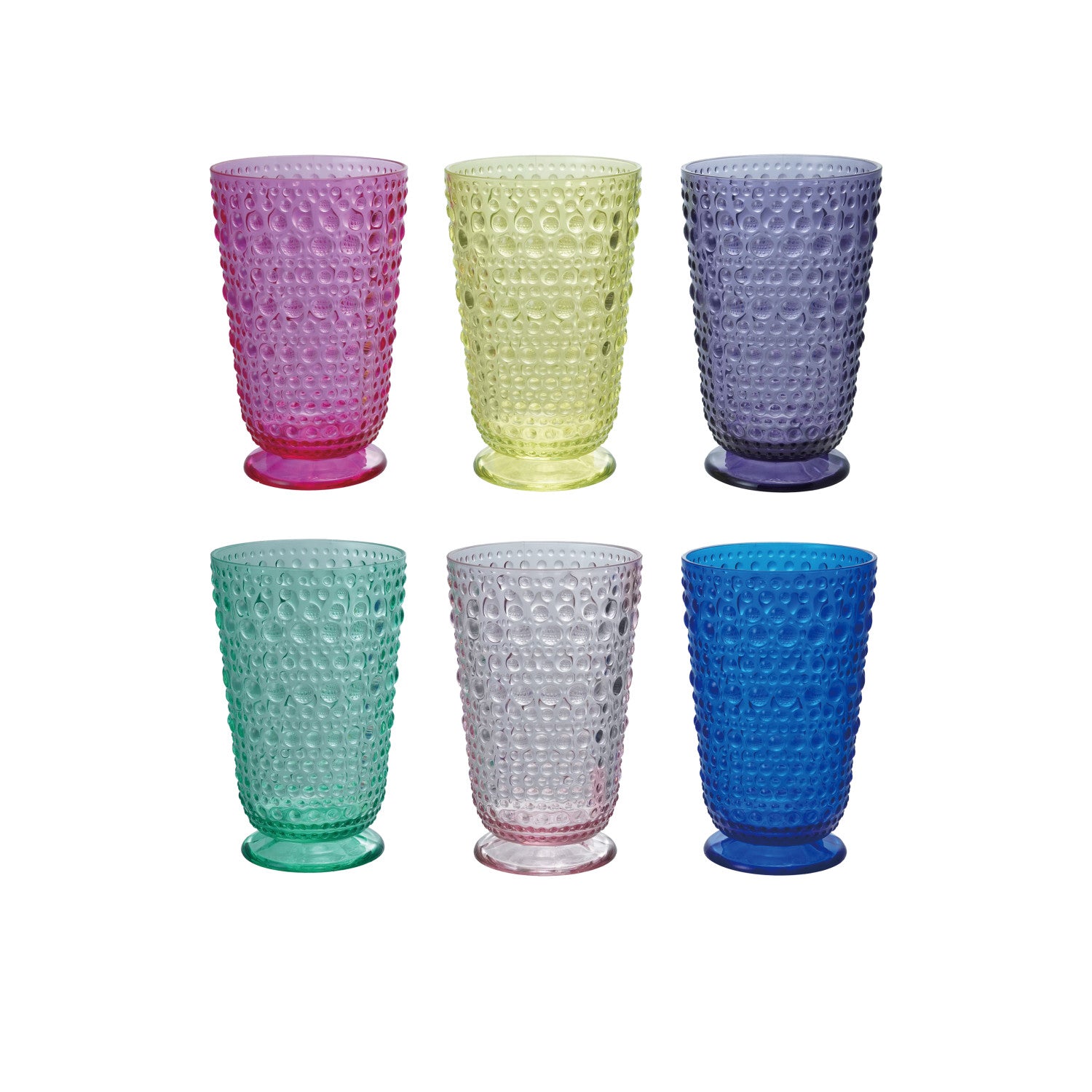 Set Of 6- 20 oz. Acrylic Footed Drinking Glasses w Raised Dots