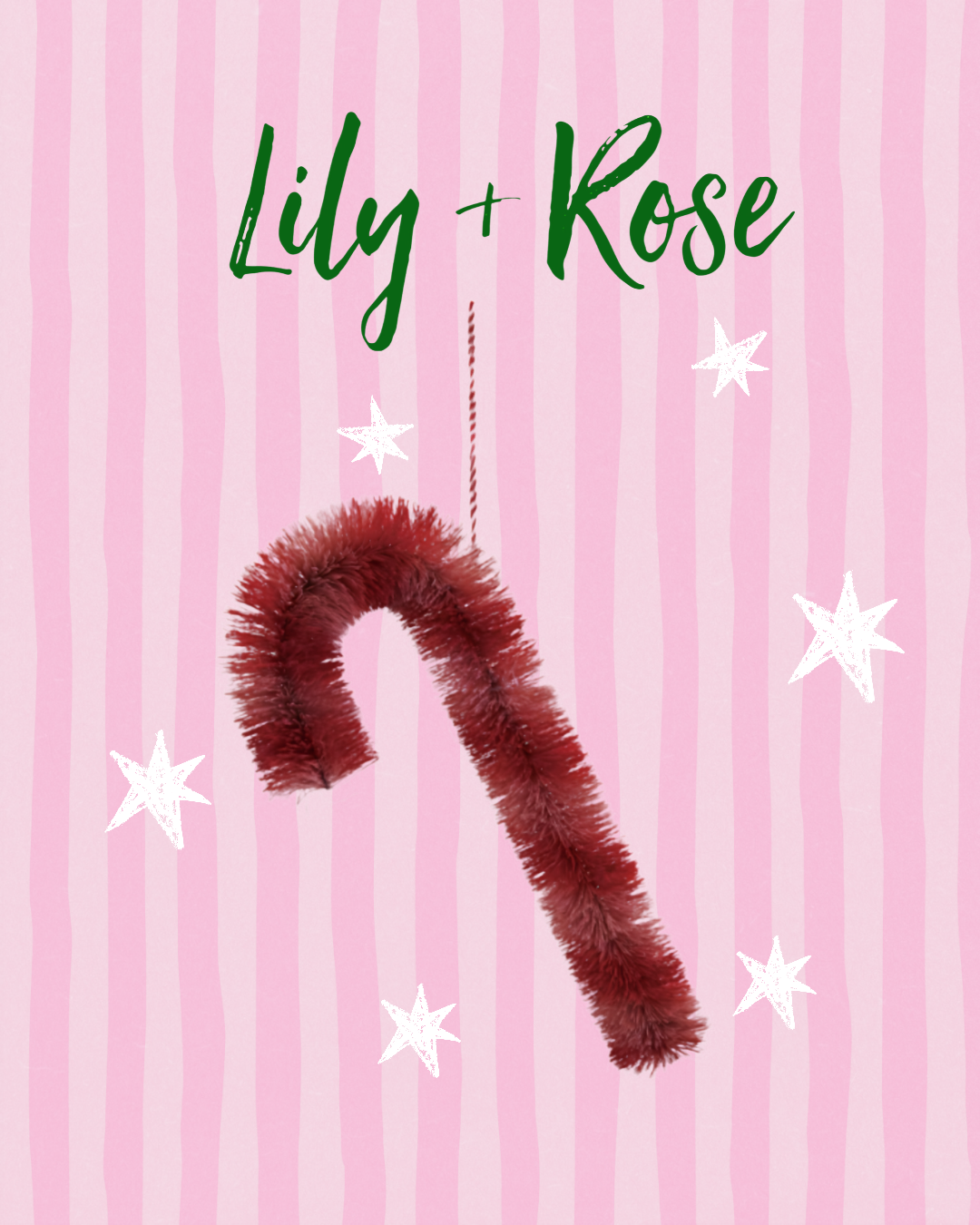 Sisal Bottle Brush Candy Cane Ornament with Stripes