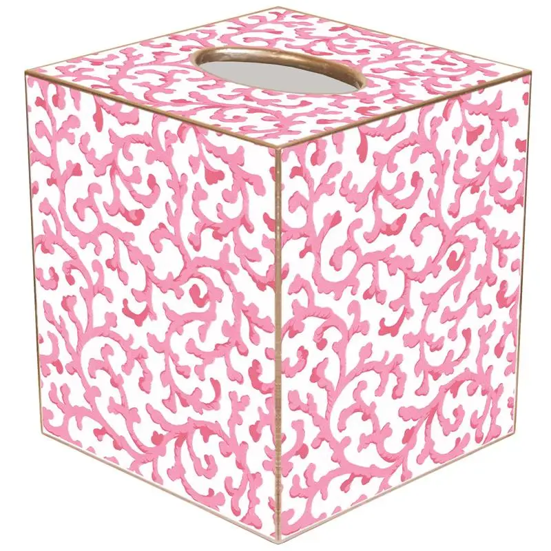 Laura Park Pink Waverly Tissue Box Cover-Paper Mache