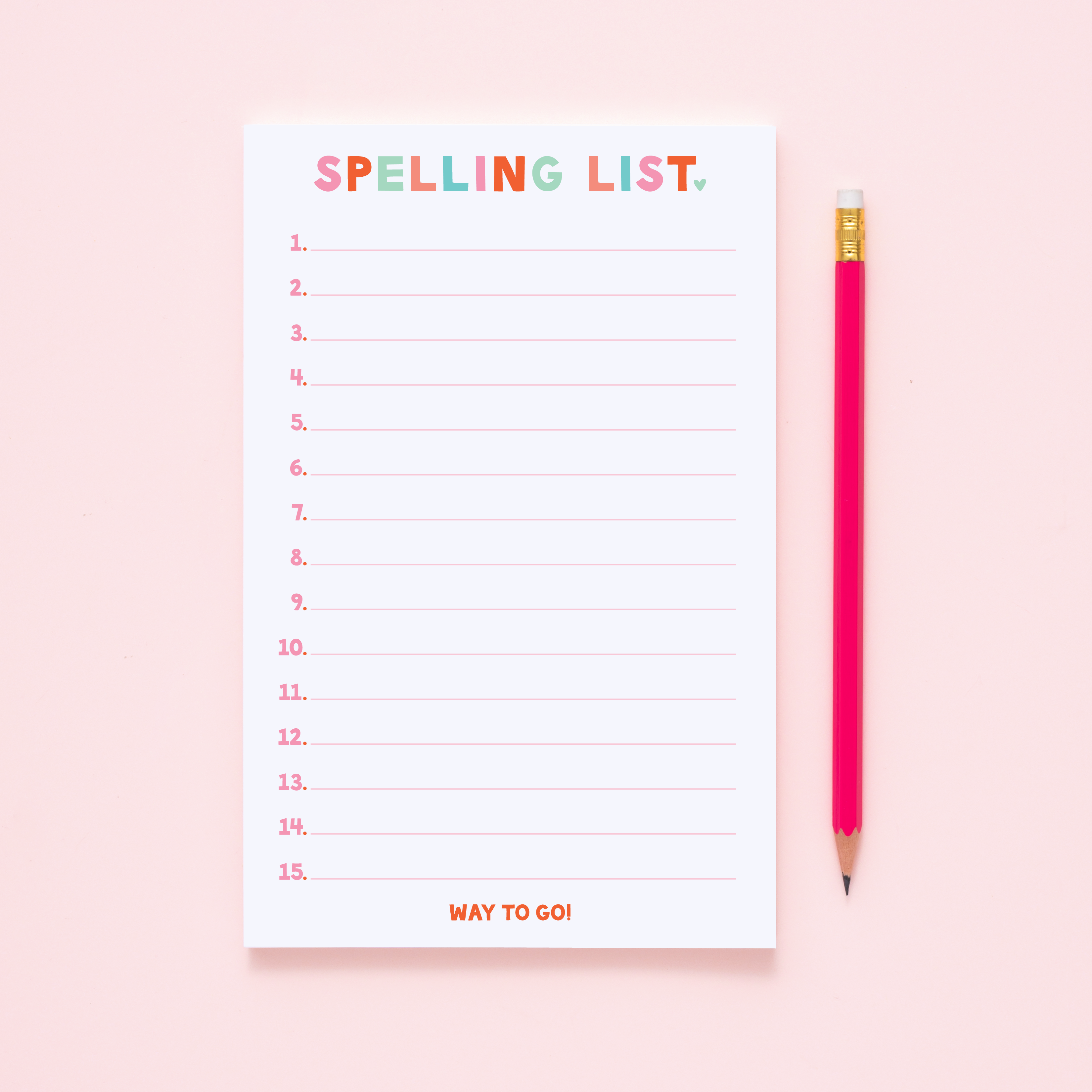 Spelling List Notepad: Pinks