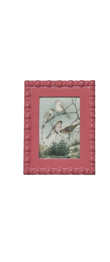 Wooden Frame - Vintage Print - Pink/Teal
