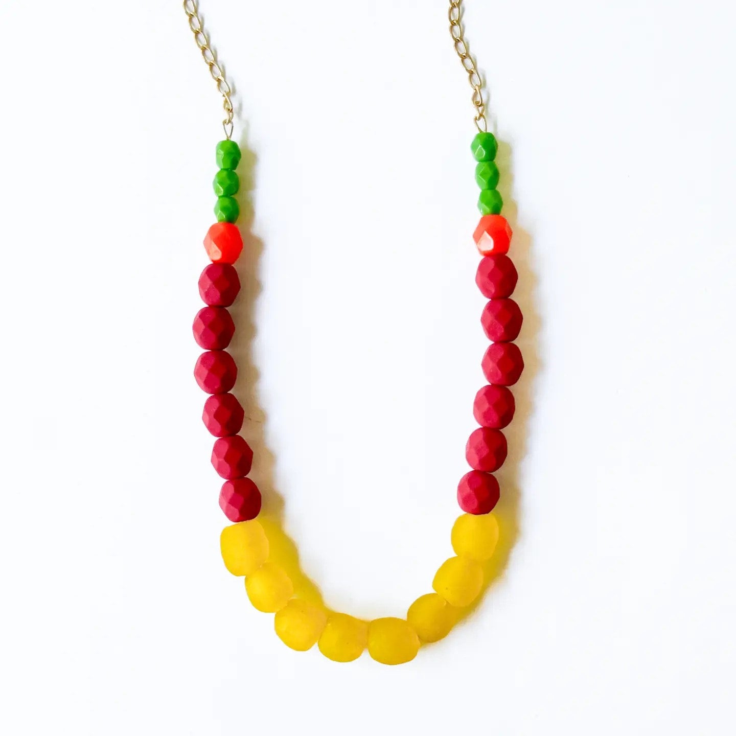 Yellow Multicolored Glass Bead Necklace