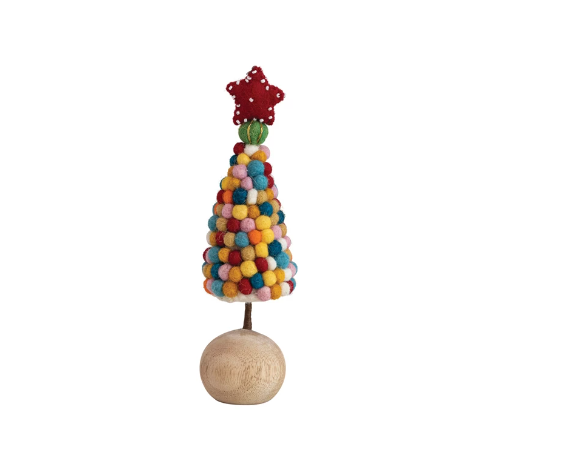 Round Wool Felt Pom Pom Tree W/ Wood base