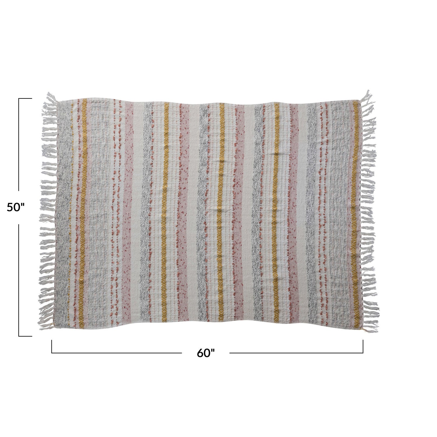 Woven Striped and Embroidered Cotton Throw Blanket